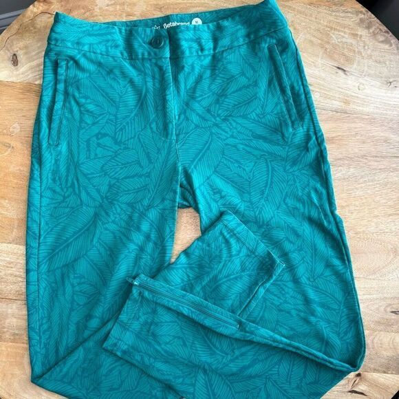 Betabrand Pants - Betabrand Green Leaf Print Stretch Pull On Pants Women Size Medium Long Yoga ML